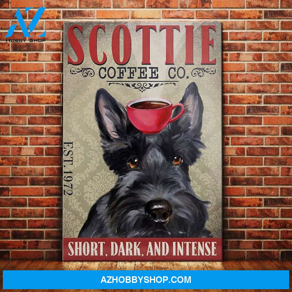 Scottish Terrier Dog Coffee Company Canvas Wall Art, Wall Decor Visual Art