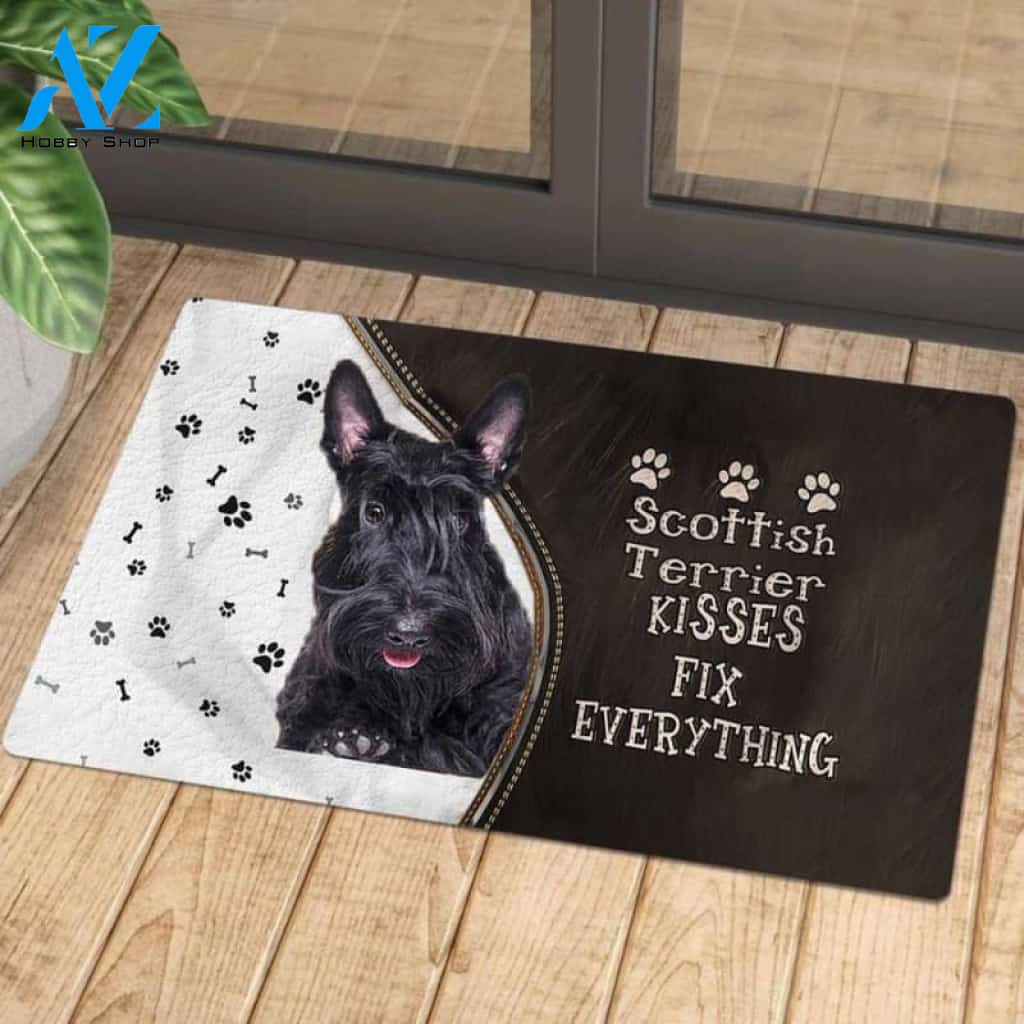 Scottish Terrier Doormat, Kisses Fix Everything Doormat, Dog Welcome Mat, Funny Welcome Mats for Dogs Lovers
