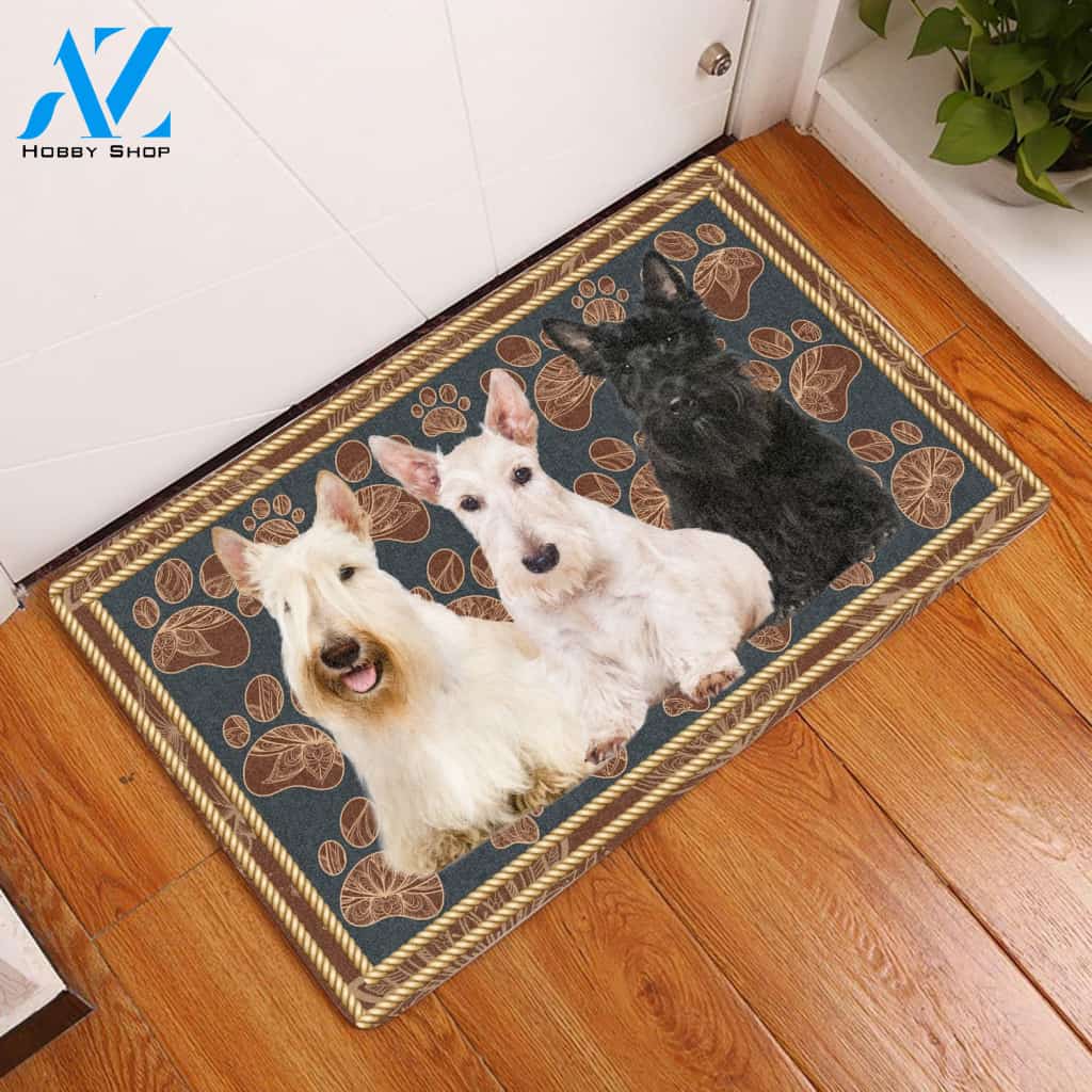Scottish Terrier Flower Paw - Dog Doormat | Welcome Mat | House Warming Gift