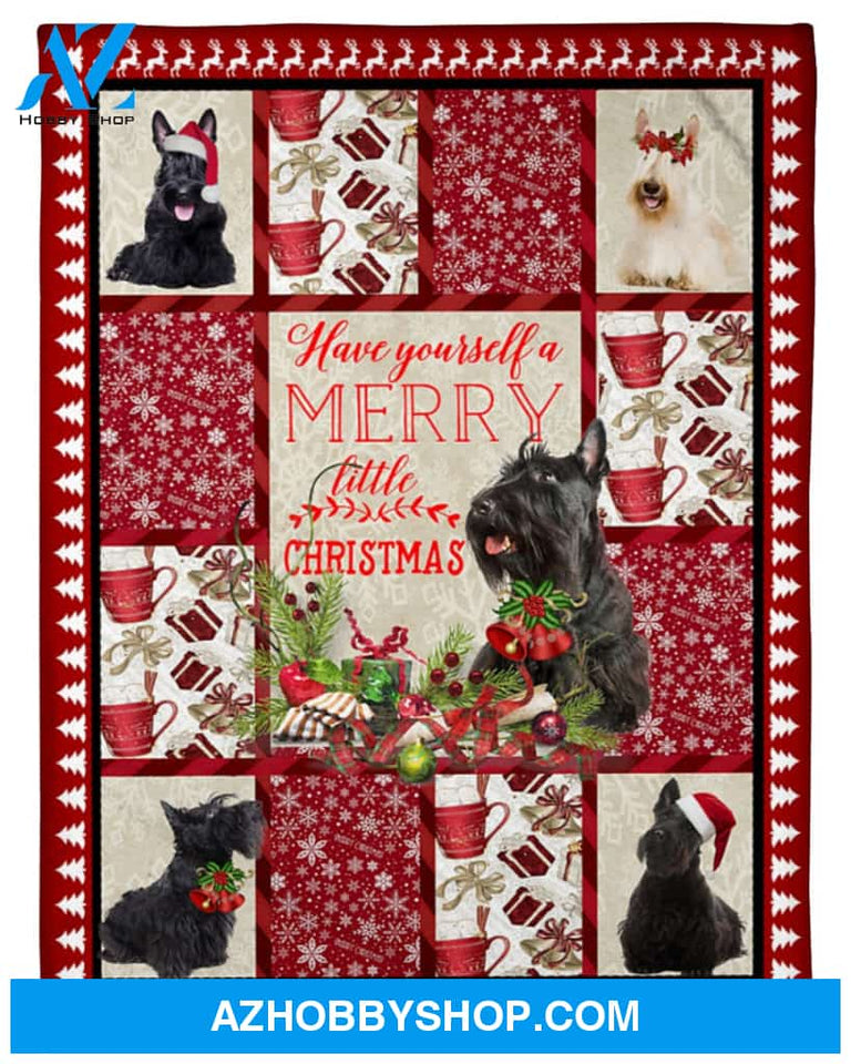 Scottish Terrier Merry Little Christmas Fleece Blanket, Gift For Scottish Terrier Dog Lovers Gift For Christmas, Family Friend Home Decor Bedding Couch Sofa Soft And Comfy Cozy