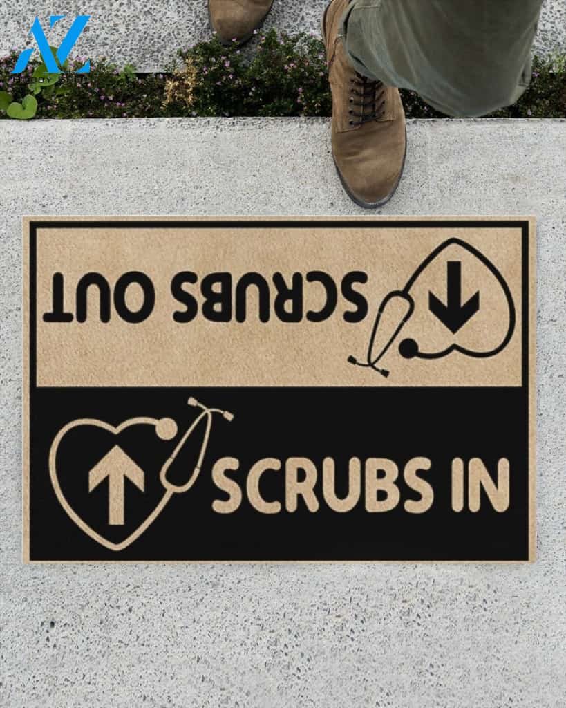 Scrubs In Scrubs Out Indoor And Outdoor Doormat Welcome Mat Housewarming Gift Home Decor Funny Doormat Gift Idea