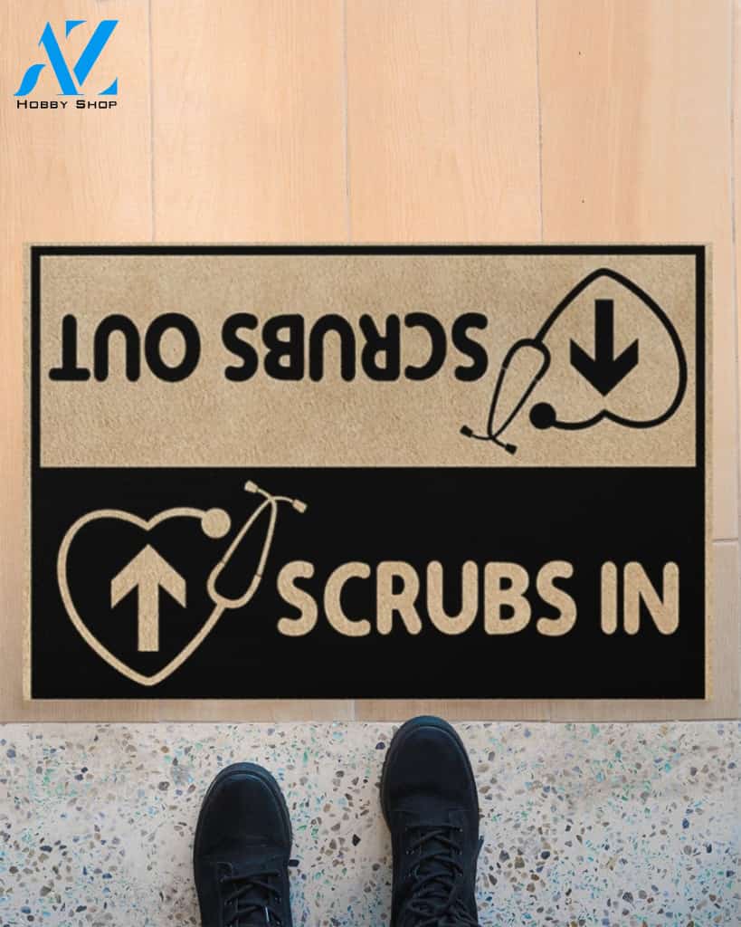 Scrubs In Scrubs Out Indoor And Outdoor Doormat Welcome Mat Housewarming Gift Home Decor Funny Doormat Gift Idea