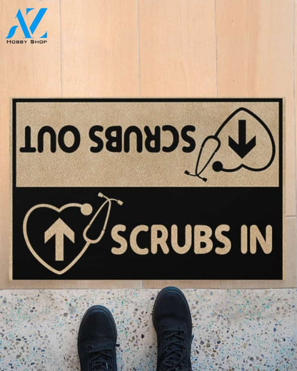Scrubs In Scrubs Out Indoor And Outdoor Doormat Welcome Mat Housewarming Gift Home Decor Funny Doormat Gift Idea