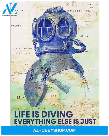 Scuba Diver Life Is Diving Vertical Wall Hanging, Wall Decor Visual Art