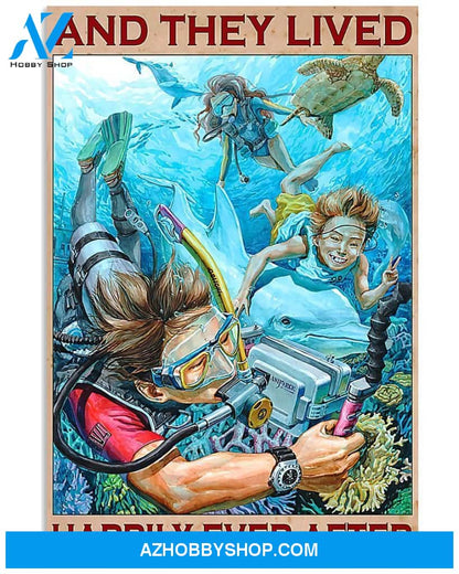 Scuba Diving And They Lived Happily Ever After Vertical Canvas Decor, Wall Decor Visual Art