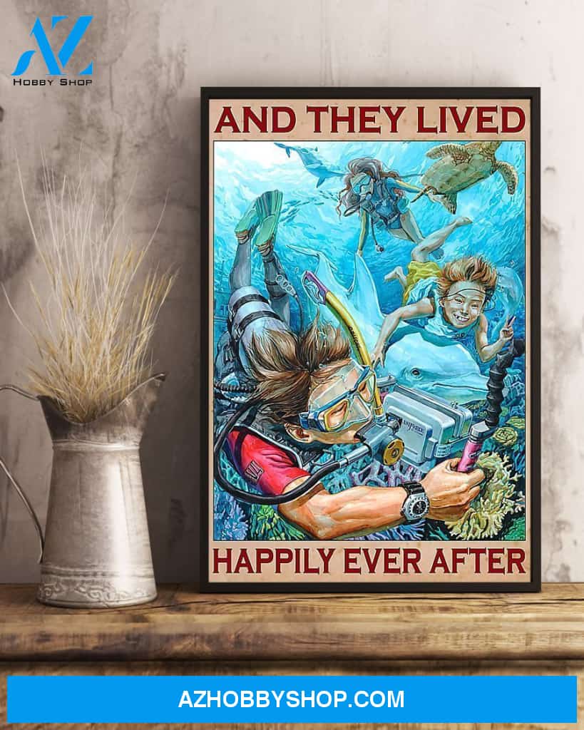 Scuba Diving And They Lived Happily Ever After Vertical Canvas Decor, Wall Decor Visual Art