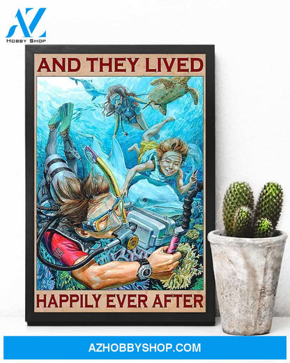 Scuba Diving And They Lived Happily Ever After Vertical Canvas Decor, Wall Decor Visual Art