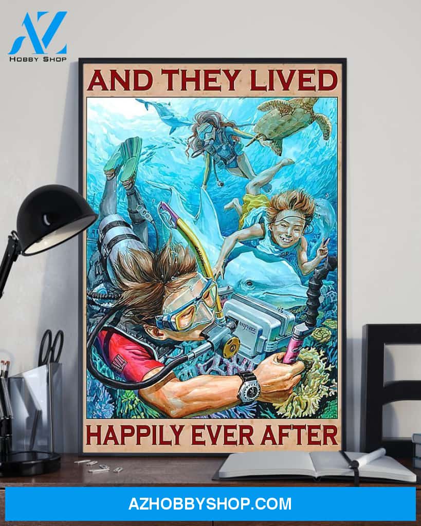 Scuba Diving And They Lived Happily Ever After Vertical Canvas Decor, Wall Decor Visual Art