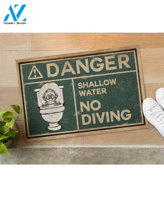 Scuba Diving Danger Shallow Water Vintage Funny Indoor And Outdoor Doormat Warm House Gift Welcome Mat Birthday Gift For Scuba Diving