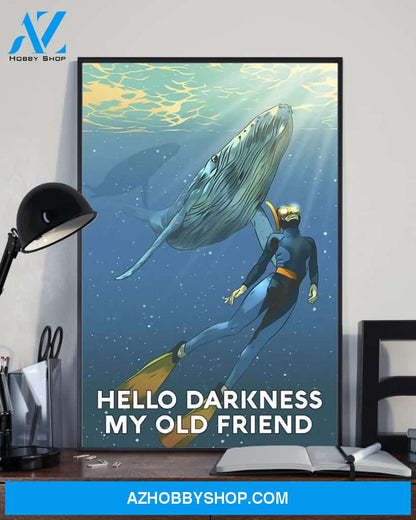 Scuba Diving Hello Darkness My Old Friend Vertical Art Canvas, Wall Decor Visual Art