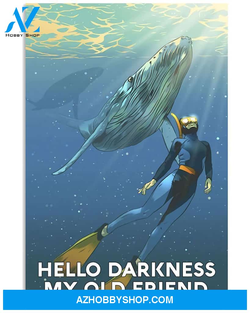 Scuba Diving Hello Darkness My Old Friend Vertical Art Canvas, Wall Decor Visual Art