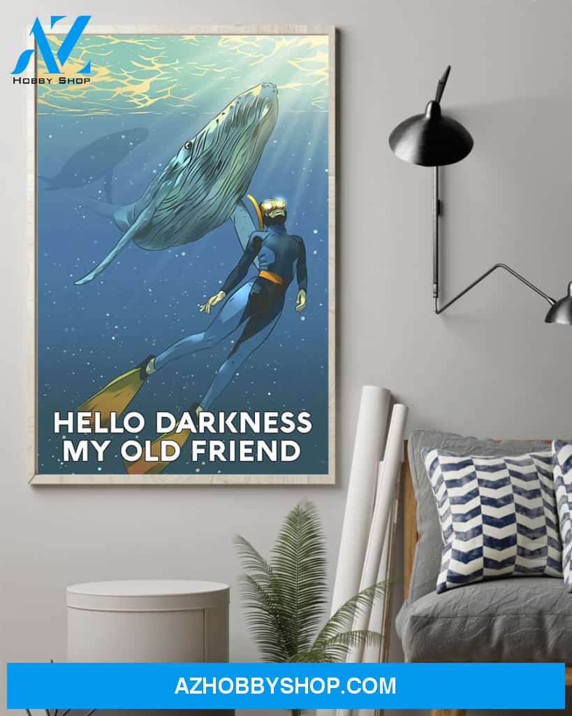 Scuba Diving Hello Darkness My Old Friend Vertical Art Canvas, Wall Decor Visual Art
