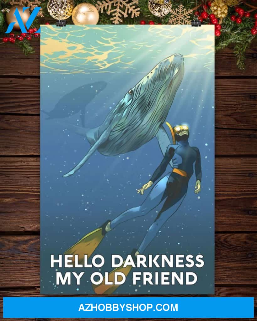 Scuba Diving Hello Darkness My Old Friend Vertical Art Canvas, Wall Decor Visual Art