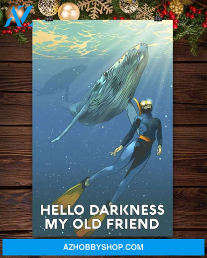 Scuba Diving Hello Darkness My Old Friend Vertical Art Canvas, Wall Decor Visual Art