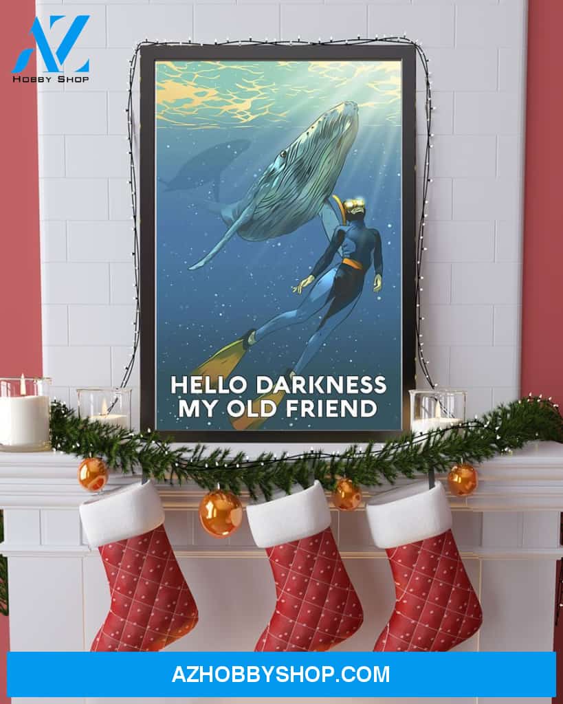 Scuba Diving Hello Darkness My Old Friend Vertical Art Canvas, Wall Decor Visual Art