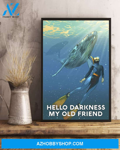 Scuba Diving Hello Darkness My Old Friend Vertical Art Canvas, Wall Decor Visual Art
