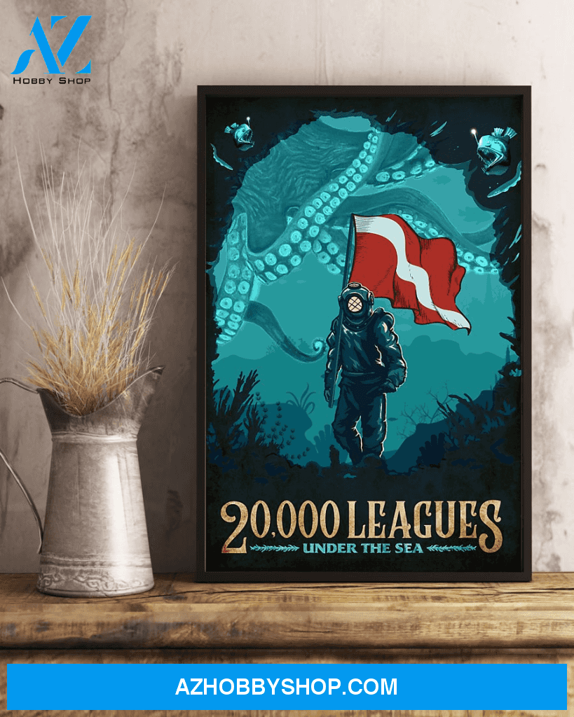 Scuba Diving Poster 20000 Leagues Under The Sea Vintage Poster Canvas, Wall Decor Visual Art