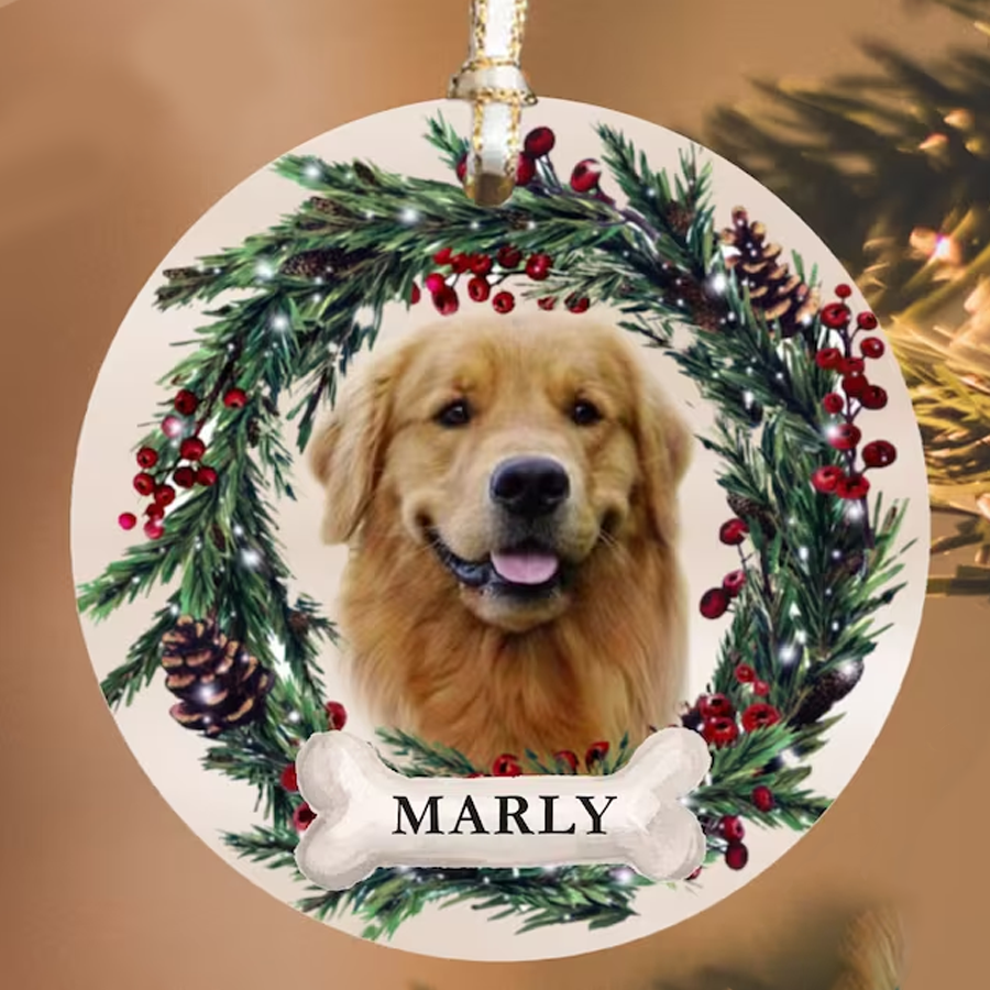 Personalized Pet Ornament, Custom Dog Christmas Ornament, Pet Memorial Ornament, Cat Christmas Photo Ornament, Pet Portrait Name Gift