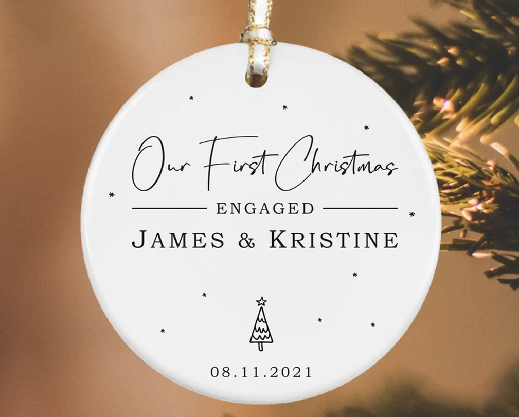 Engaged Christmas Ornament, Custom Engagement Keepsake, Engagement Gift, Personalized First Christmas Engaged, Engagement Announcement