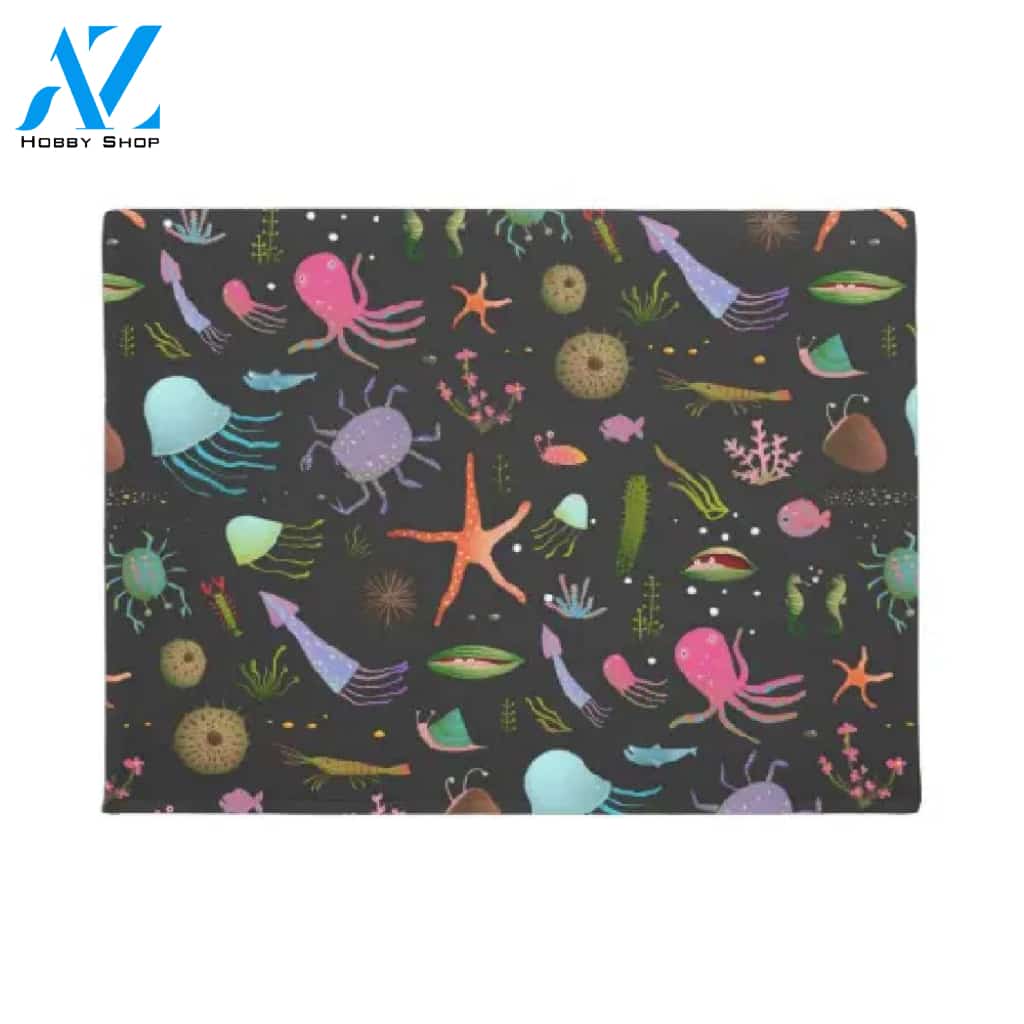 Personalized Name Family House Sea Critters Pattern Doormat Housewarming Gift Family Welcome Mat Gift For Friend Family