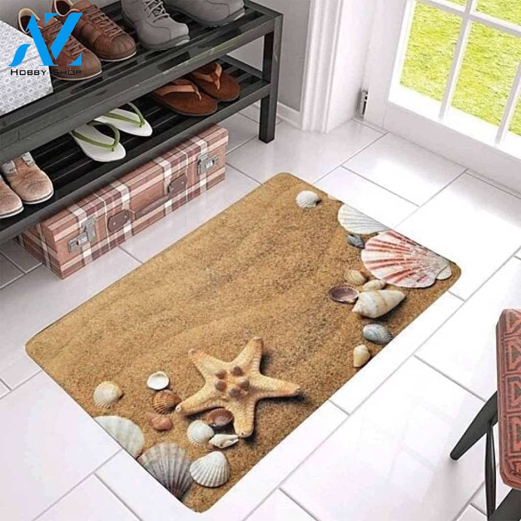 Sea Shells with Sand Doormat Indoor And Outdoor Doormat Warm House Gift Welcome Mat Birthday Gift For Beach Lover Seashells Lover
