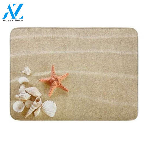 Sea Starfish and Shells on Sand Beach Ocean Pattern Doormat Indoor And Outdoor Doormat Warm House Gift Welcome Mat Birthday Gift For Sea Starfish Lovers