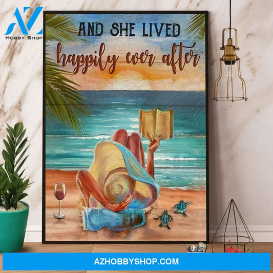 Sea Turtle And Girl And She Lived Happily Ever After Canvas And Poster, Wall Decor Visual Art