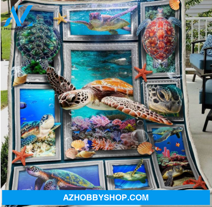 Sea Turtle Blue Ocean Blanket Gift For Turtle Lovers Birthday Gift Home Decor Bedding Couch Sofa Soft and Comfy Cozy