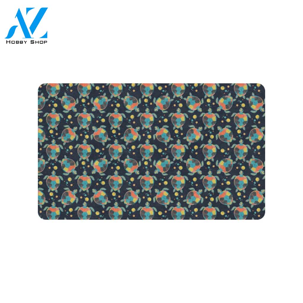 Sea Turtle Colorful with bubble Print Rubber Doormat