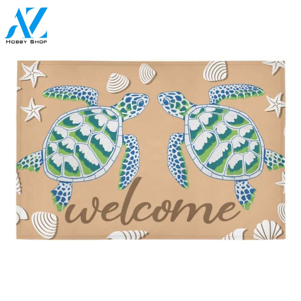 Sea Turtle Couple Welcome Printed Doormat Home Decor
