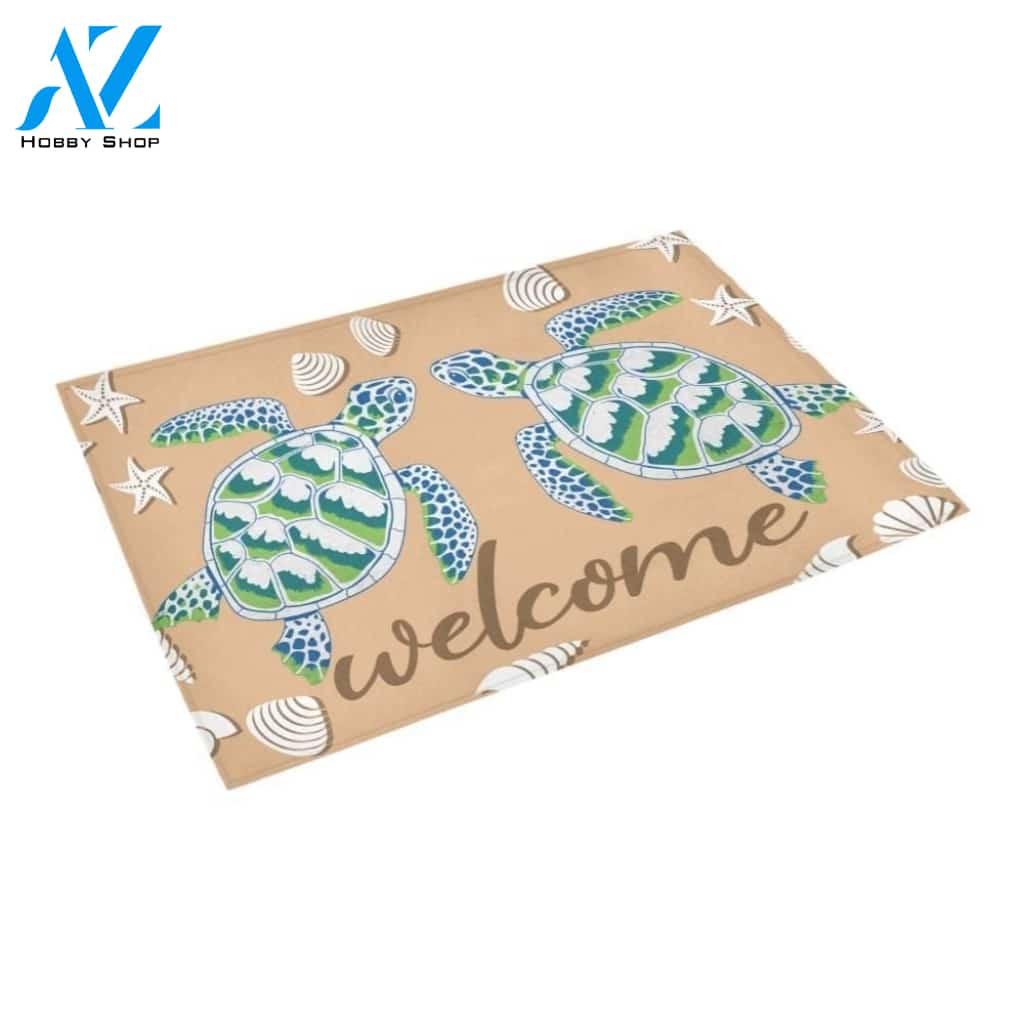 Sea Turtle Couple Welcome Printed Doormat Home Decor