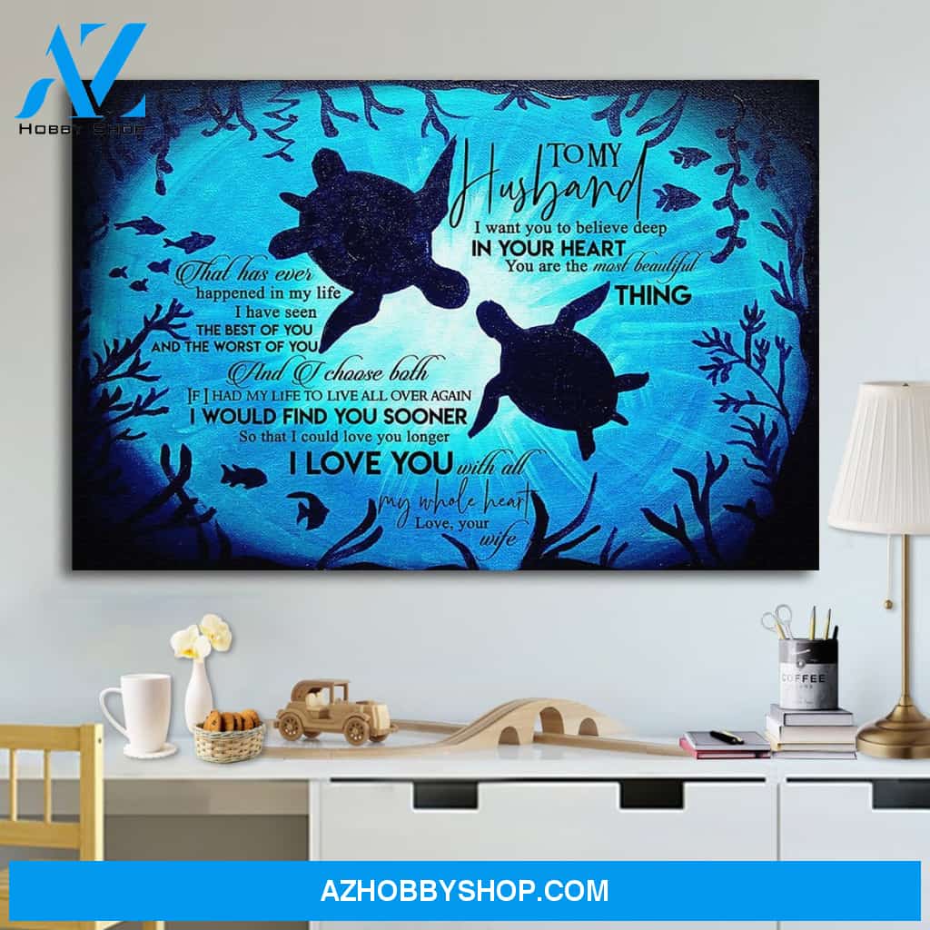Sea Turtle I Love You With All My Whole Heart Canvas And Poster, Wall Decor Visual Art