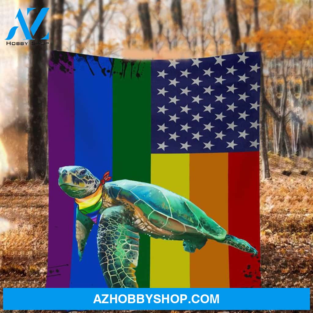 Sea Turtle Lgbt Independence Day Flag Lgbt Pride Gay Lesbian Turtle Lover Gift Fleece Blanket Home Decor Bedding Couch Sofa Soft And Comfy Cozy
