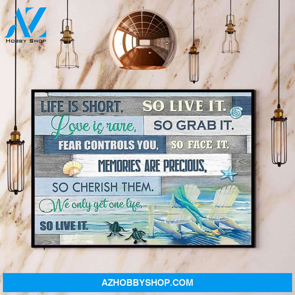 Sea Turtle Life Is Short So Live It Canvas And Poster, Wall Decor Visual Art