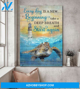 Sea turtle pattern - Everyday is a new beginning - Jesus Portrait Canvas Prints - Wall Art