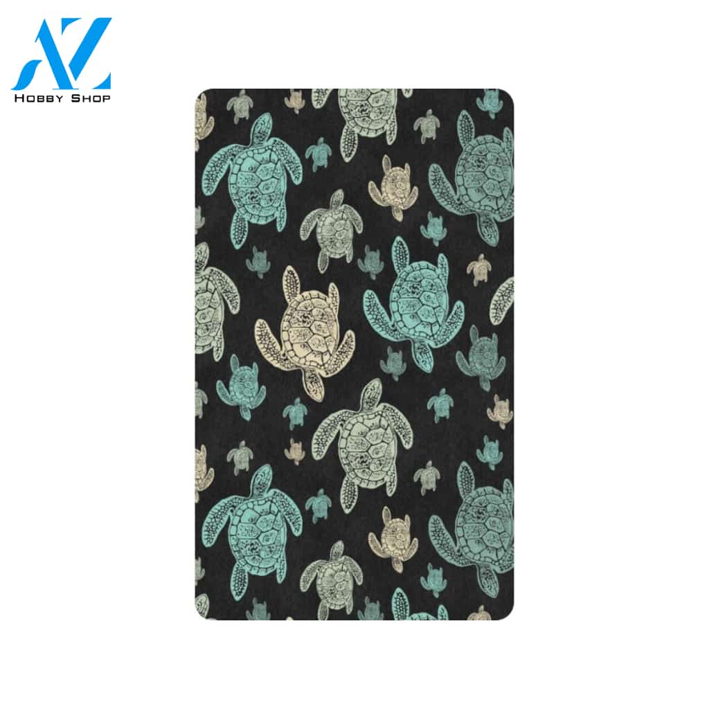 Sea Turtle Stamp Pattern Rubber Doormat