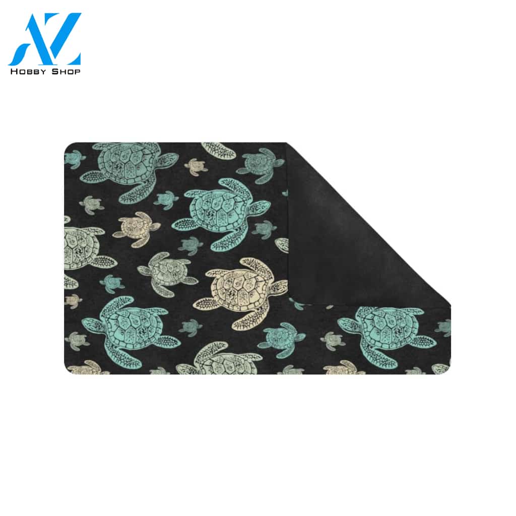 Sea Turtle Stamp Pattern Rubber Doormat