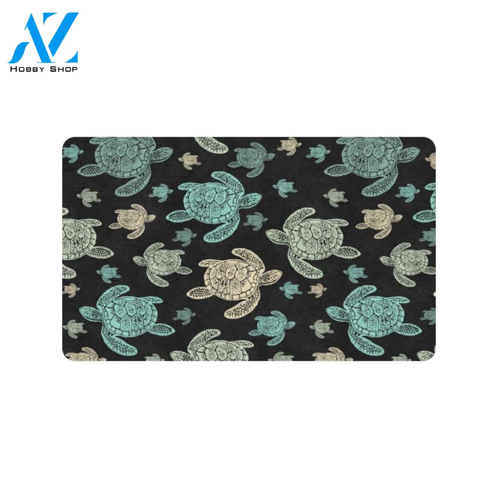Sea Turtle Stamp Pattern Rubber Doormat