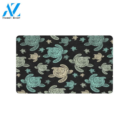 Sea Turtle Stamp Pattern Rubber Doormat