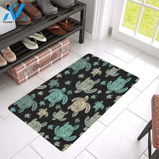 Sea Turtle Stamp Pattern Rubber Doormat