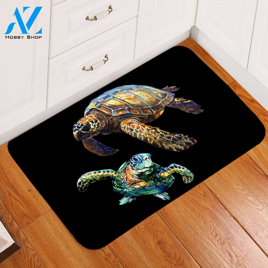 Sea Turtles Black Door Mat