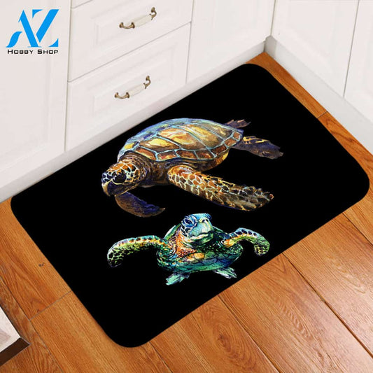 Sea Turtles Black Door Mat