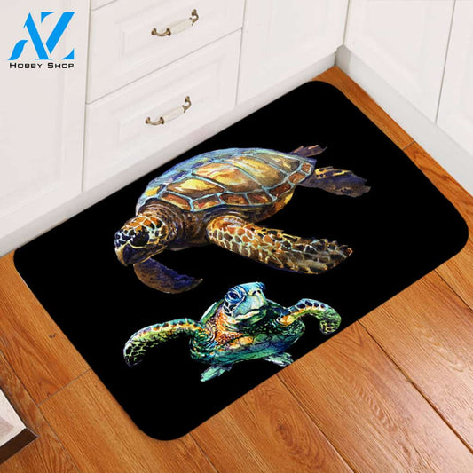 Sea Turtles Black Door Mat