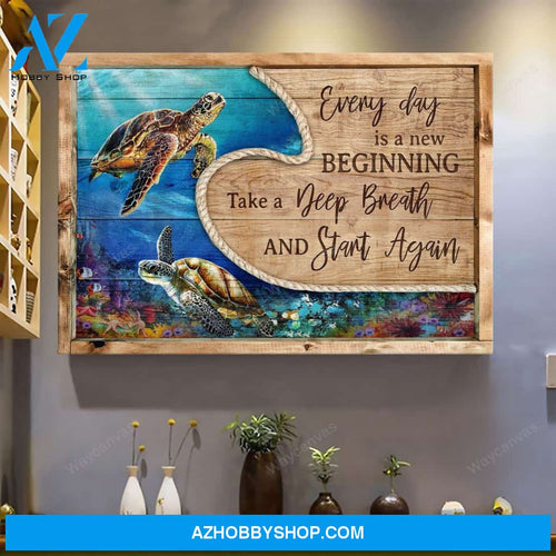 Sea turtles - Every day is a new beginning - Jesus Landscape Canvas Prints - Wall Art