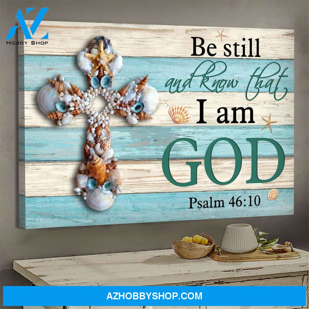 Seashell cross - Be still and know that I am God - Jesus Landscape Canvas Prints, Wall Art