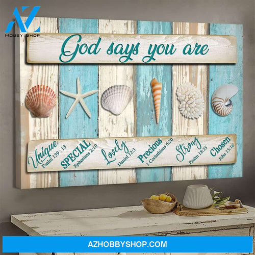 Seashells - God says you are - Jesus Landscape Canvas Print - Wall Art