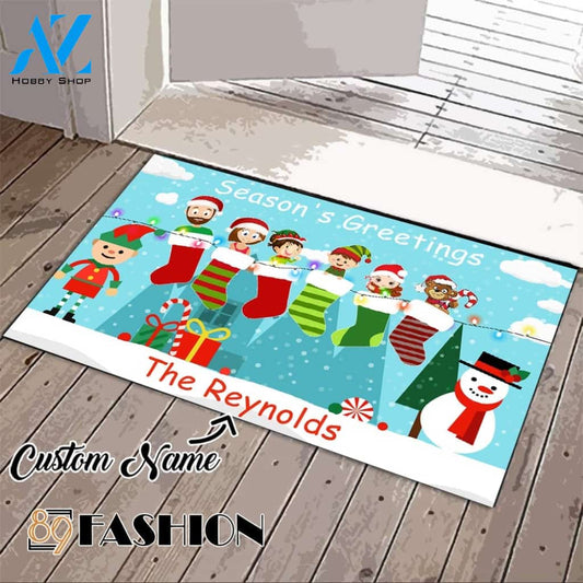 Season's Greetings Family Personalized Doormat