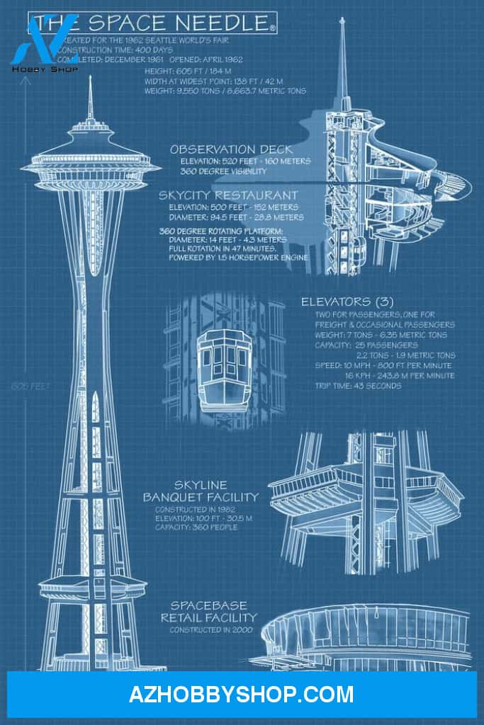 Seattle Washington Space Needle Technical Drawing