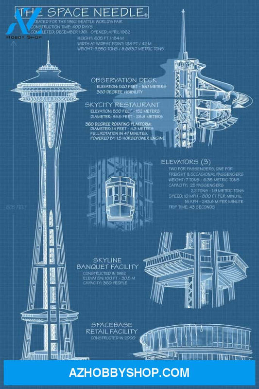 Seattle Washington Space Needle Technical Drawing