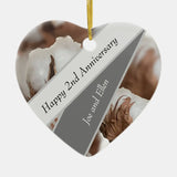 Second Anniversary With Cotton Plant Heart Shaped Ceramic Ornament